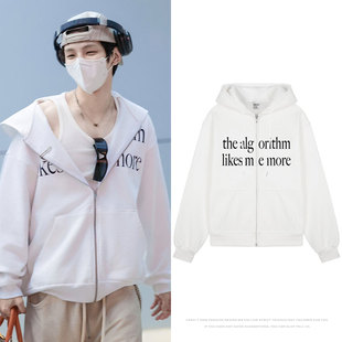 RIIZE将太郎街拍同款卫衣服印花宽松拉链薄款加绒纯棉帽开衫外套