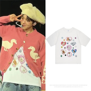 边伯贤baekhyun同款短袖T恤演唱会纯棉印花打底衫打歌服男女装夏