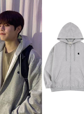 StrayKids金昇玟同款卫衣服开衫印花加绒薄款秋冬拉链连帽衫外套