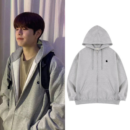 StrayKids金昇玟同款卫衣服开衫印花加绒薄款秋冬拉链连帽衫外套
