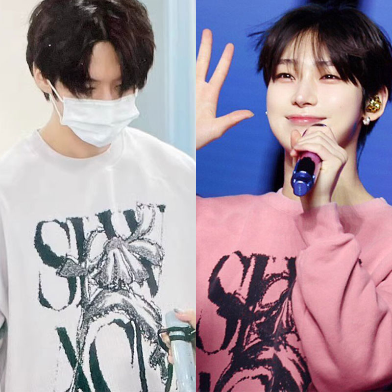 StrayKids李旻浩ENHYPEN金善禹街拍同款卫衣服圆领宽松印花春秋装