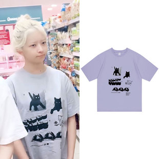 IVE直井怜REI同款衣服宽松ins风落肩纯棉印花短袖T体恤上衣打底衫