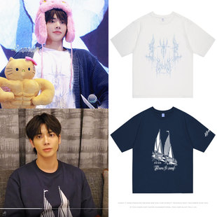 TXT姜太显同款短袖T恤上衣服宽松印花纯棉慵懒风春夏男女装打底衫