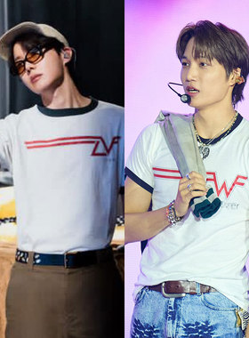 防弹少年团郑号锡jhope金钟仁KAI同款短袖T恤拼色撞边纯棉宽松夏