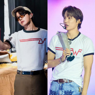 防弹少年团郑号锡jhope金钟仁KAI同款短袖T恤拼色撞边纯棉宽松夏