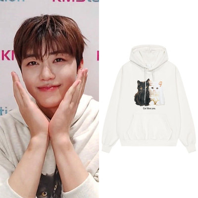 NCT DREAM罗渽民同款衣服可爱小猫印花薄款加绒套头连帽衫秋冬季
