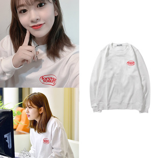 IZONE组合周边安宥真同款卫衣宽松套头印花圆领加绒薄男女上衣服