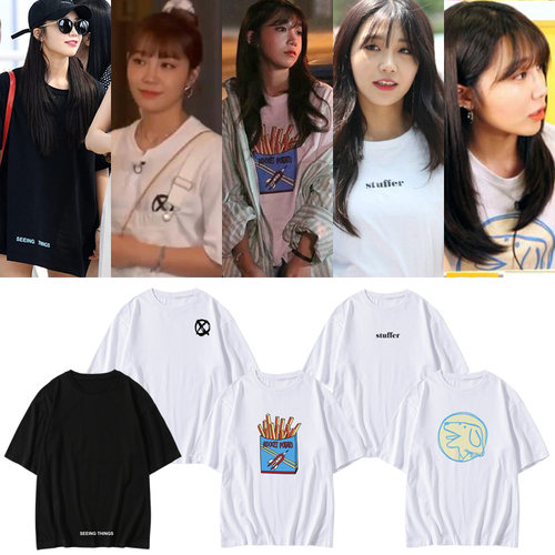 APINK组合周边郑恩地衣服同款t恤宽松落肩短袖印花男女打歌服