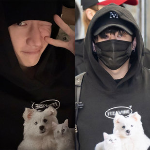 StrayKids方灿徐彰彬同款衣服印花套头连帽衫秋冬季加绒厚薄上衣