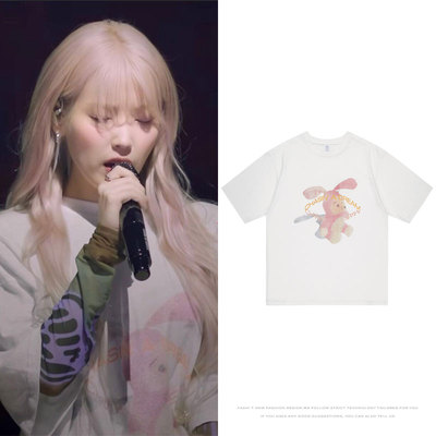 IU演唱会李知恩舞台同款短袖T恤宽松落肩纯棉印花男女上衣服夏季