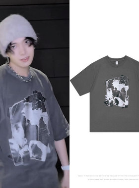 ENHYPEN舞蹈练习室李羲承进行曲同款衣服230g纯棉印花春夏短袖T恤