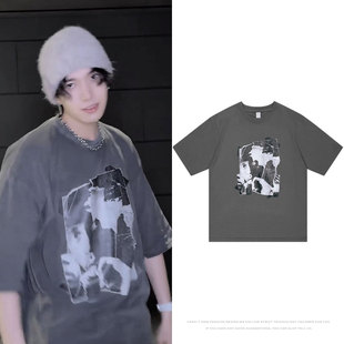 ENHYPEN舞蹈练习室李羲承进行曲同款衣服230g纯棉印花春夏短袖T恤