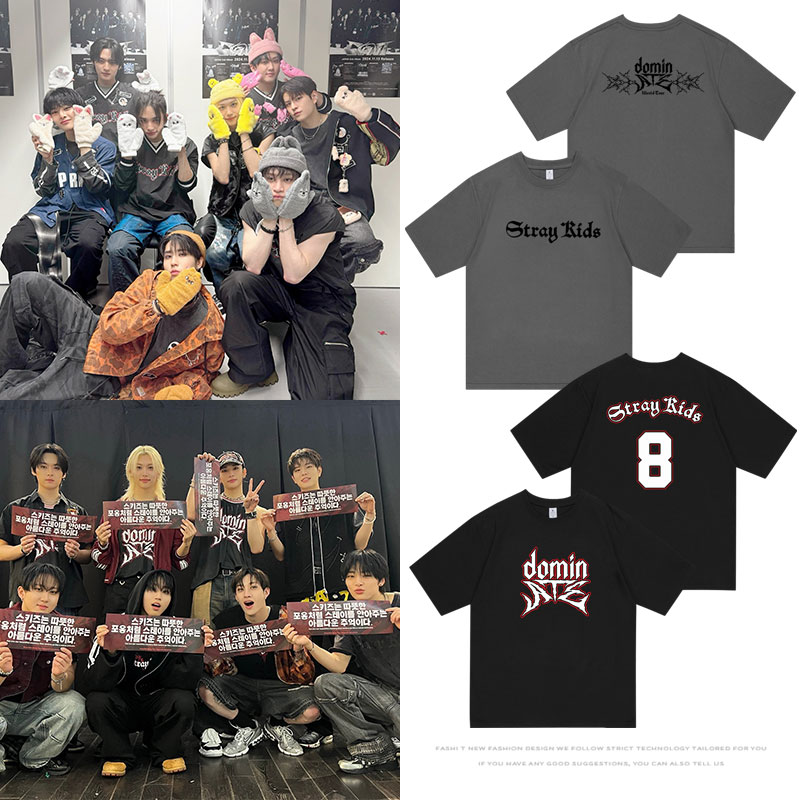 STRAYKIDS演唱会dominATE日本场周边同款衣服短袖T体恤男女打底衫