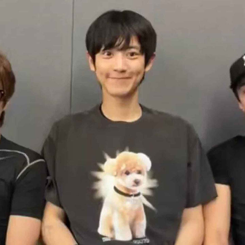 朴灿烈直播穿搭衣服同款短袖T恤纯棉小狗印花打底衫男女上衣夏季