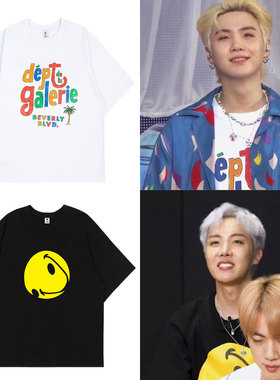 防弹少年团闵玧其郑号锡同款衣服夏季纯棉宽松落肩短袖T恤男女