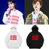 IU李知恩IKON金韩彬同款 秋冬 长袖 卫衣加绒薄款 纯棉印花套头连帽衫