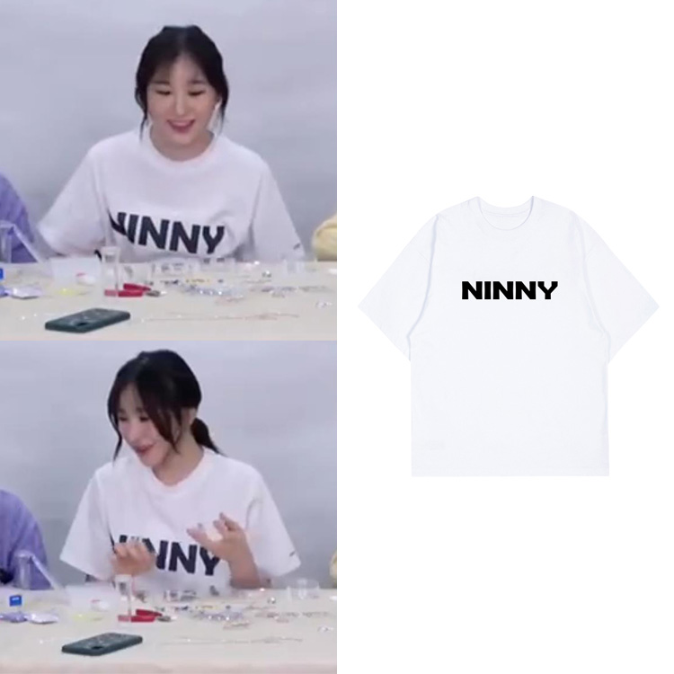 IZONE组合李彩演衣服同款宽松落肩半袖T恤男女印花短袖夏季