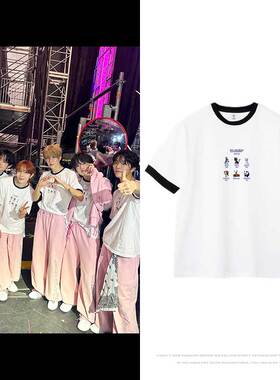 NCT WISH2025演唱会周边首尔场同款衣服拼色纯棉撞边印花短袖T恤