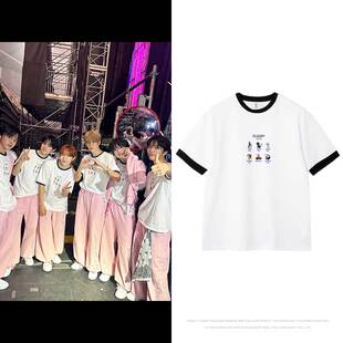 NCT WISH2025演唱会周边首尔场同款衣服拼色纯棉撞边印花短袖T恤