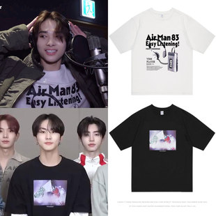ENHYPEN梁祯元西村力同款衣服宽松休闲百搭落肩袖印花短袖T恤夏季