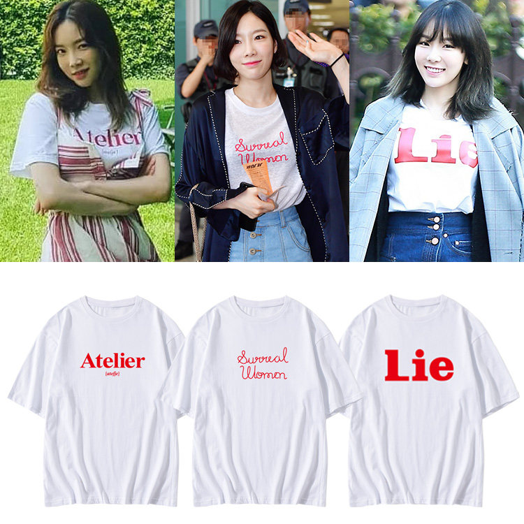 少女时代金泰妍街拍同款短袖T恤宽松落肩袖男女夏圆领纯棉打歌服