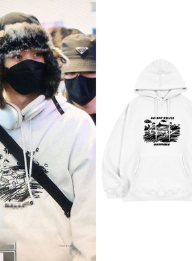 STRAYKIDS李旻浩LeeKnow同款卫衣宽松涂鸦印花加绒薄春秋冬打歌服