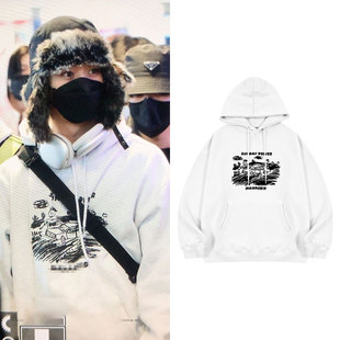 STRAYKIDS李旻浩LeeKnow同款卫衣宽松涂鸦印花加绒薄春秋冬打歌服