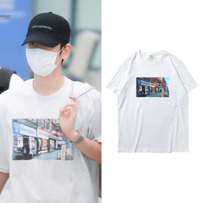 EXO组合边伯贤街拍同款短袖T恤男女学生宽松ins上衣百搭体恤