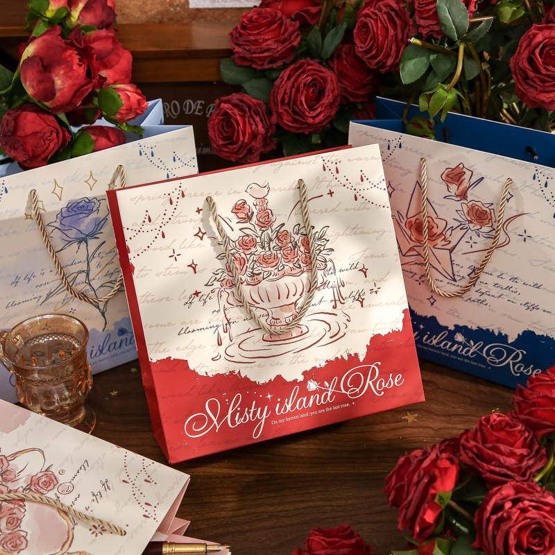 雾岛玫瑰方形礼品袋高颜值浪漫伴手礼物袋礼盒包装逛街手提袋子