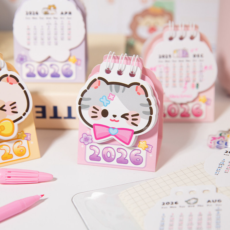 2026年新款猫咪迷你台历简约学生桌面创意口袋便携可爱卡通小日历
