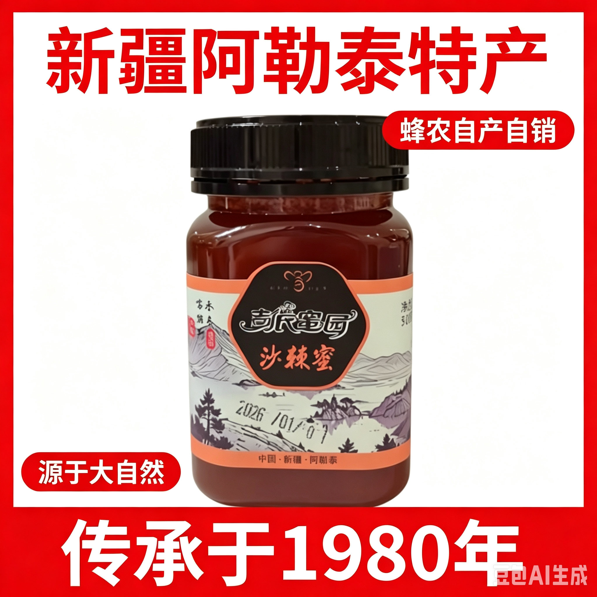 彭氏蜜园新疆阿勒泰禾木特产 沙棘蜂蜜自产自销高浓度成熟蜜500克
