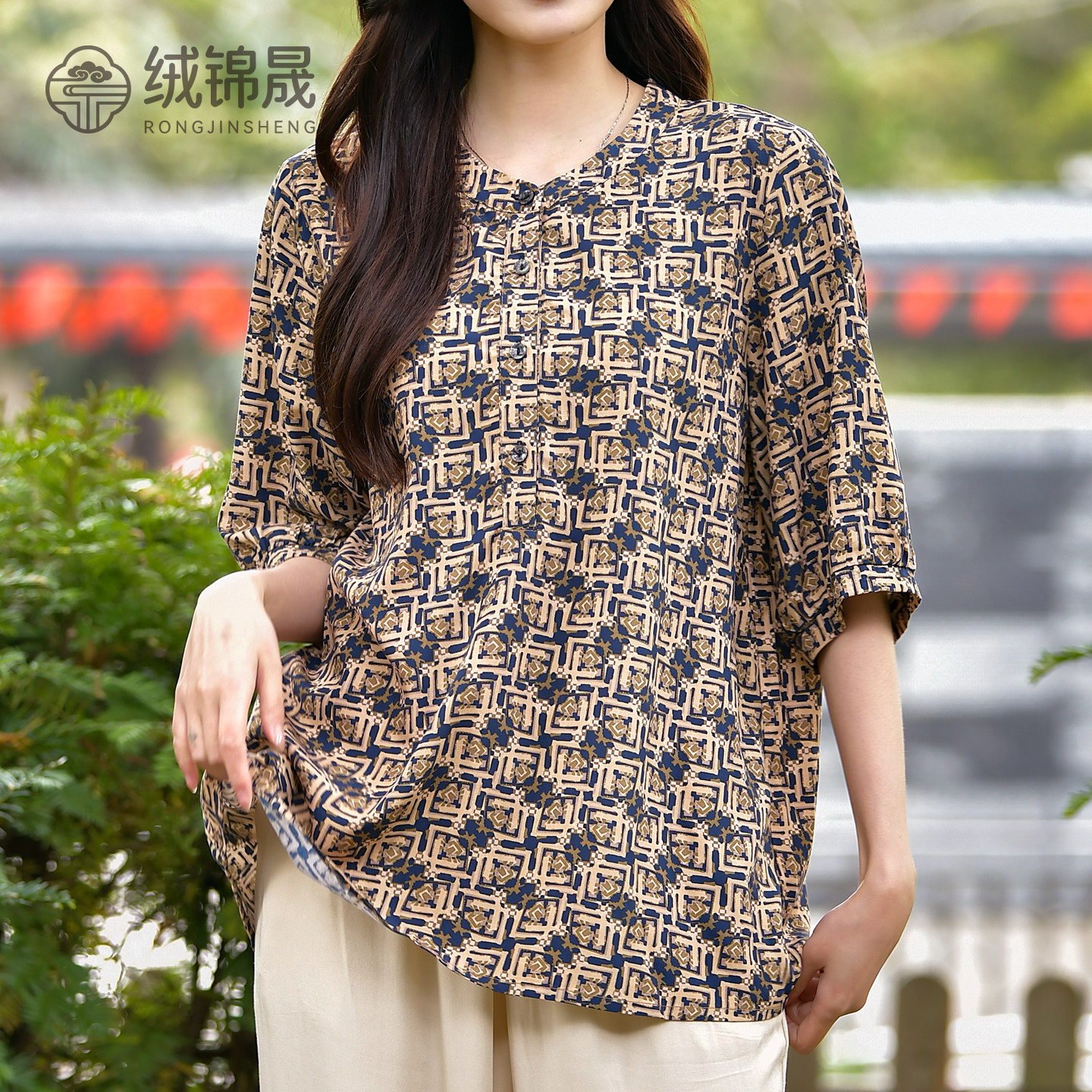 夏季新款棉绸五分袖T恤女图片
