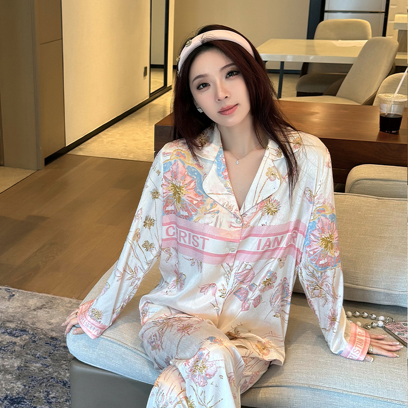 冰丝睡衣女款2024新款春款夏季长袖长裤夏款高级感外穿家居服