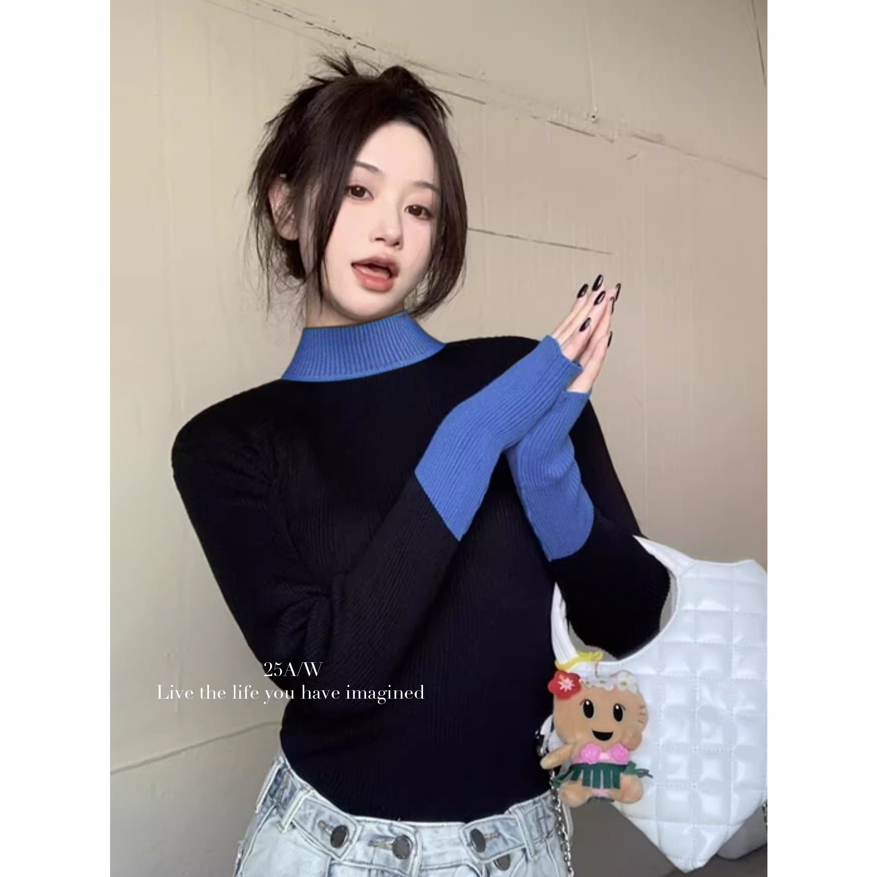 大客订单大爆大卖源头溯源爆款韩系女士撞色条纹罗纹针织长袖修身