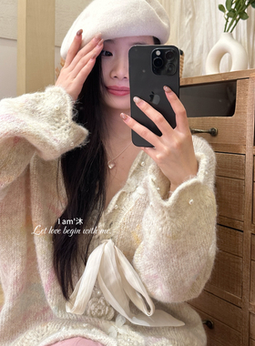 冬款上新IAM沐仙仙系列宽松慵懒温柔风晕染立体蝴蝶珍珠手工花朵