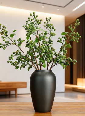 仿真绿色系浆果发财果冬青果相思豆树枝客厅餐桌花艺插花假花摆设
