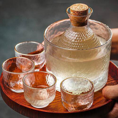 日式锤纹酒杯酒具清酒壶清酒杯玻璃小酒杯家用白酒杯温酒壶套装