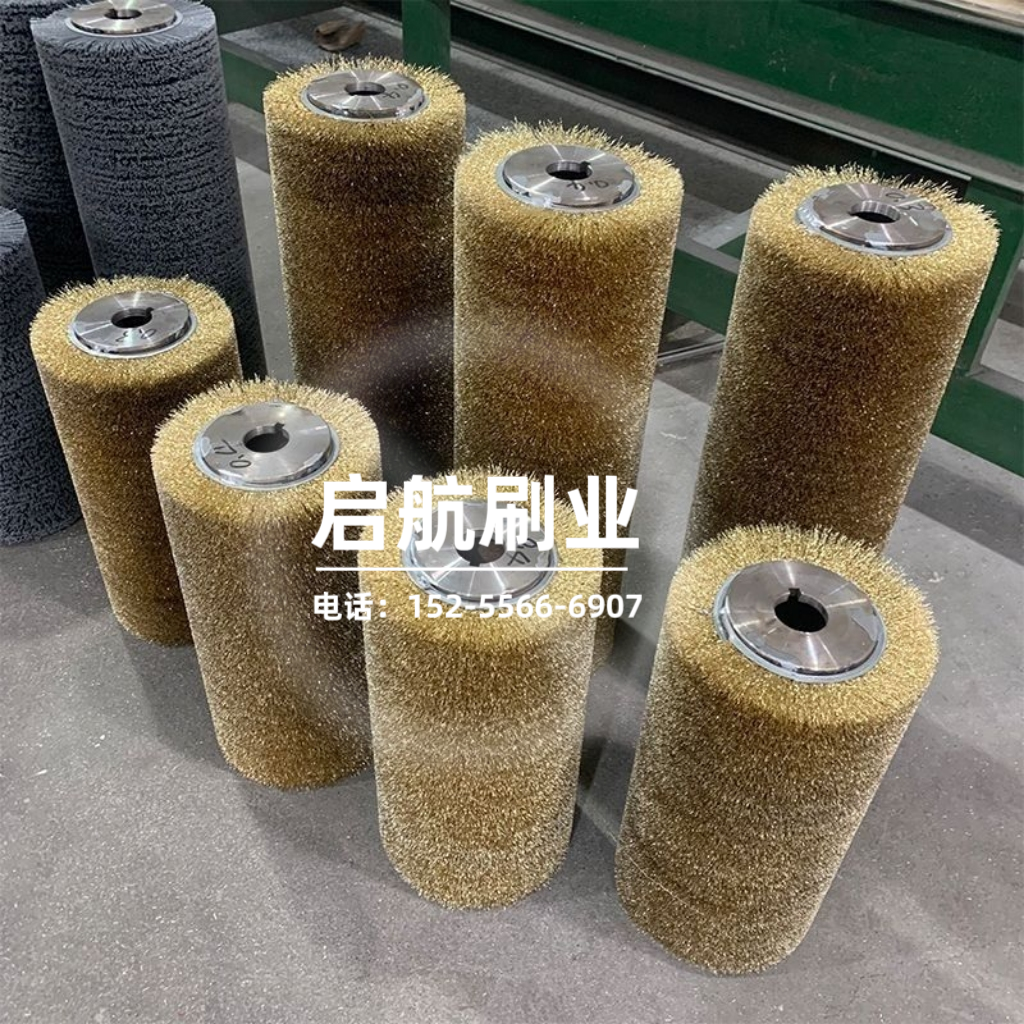 工业钢丝辊滚筒刷弹簧抛光除锈轮去毛刺缠绕软硬毛铜丝不锈钢镀铜
