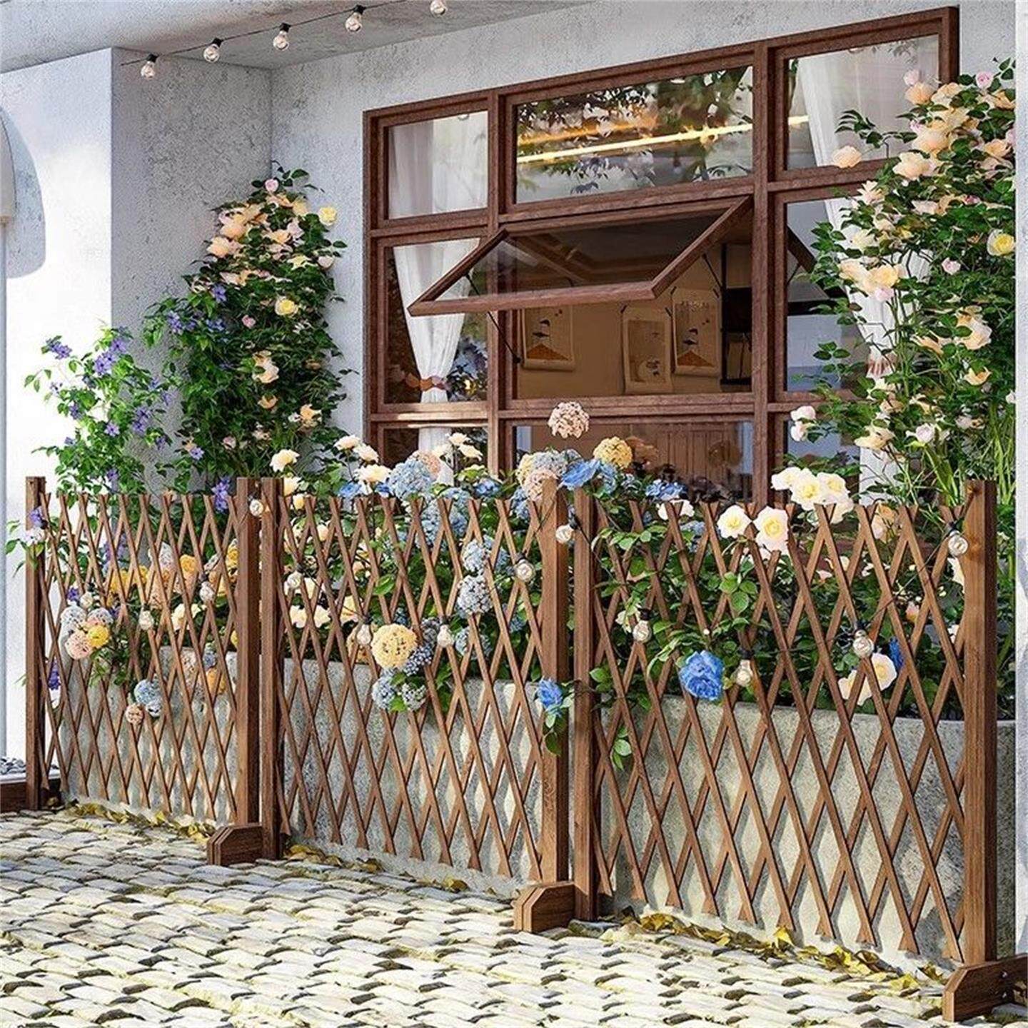 防腐木栅栏升级款可拉长花卉绿植图片