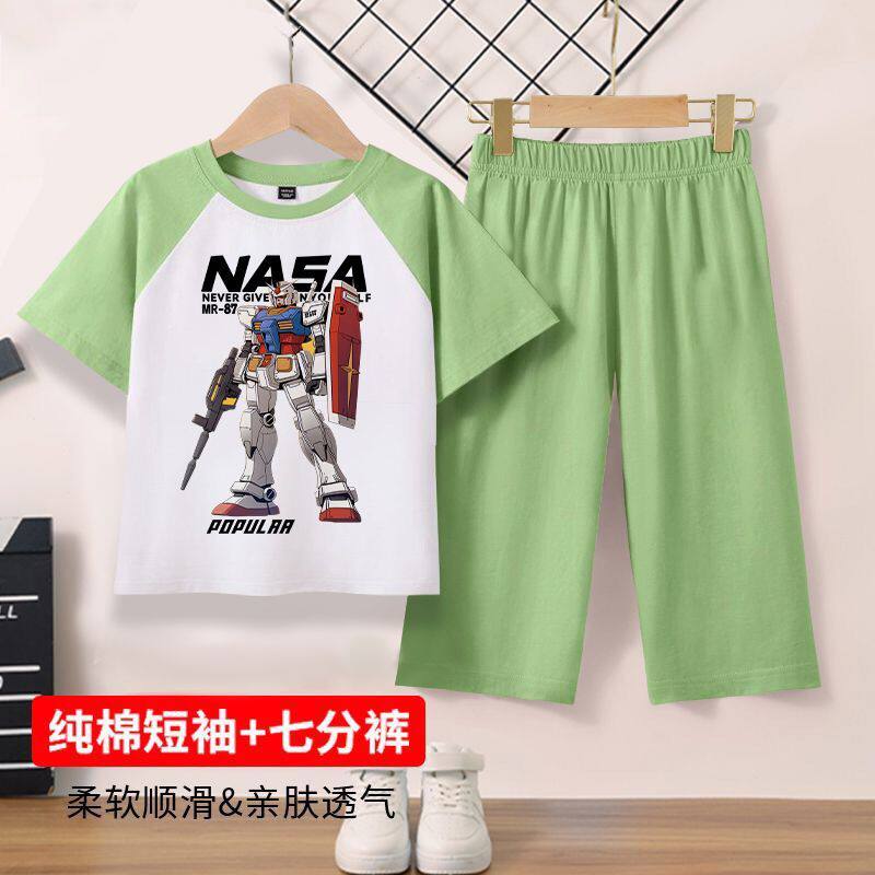 童装男童夏季睡衣2026新款夏天男孩纯棉机甲战士家居服中大童短袖