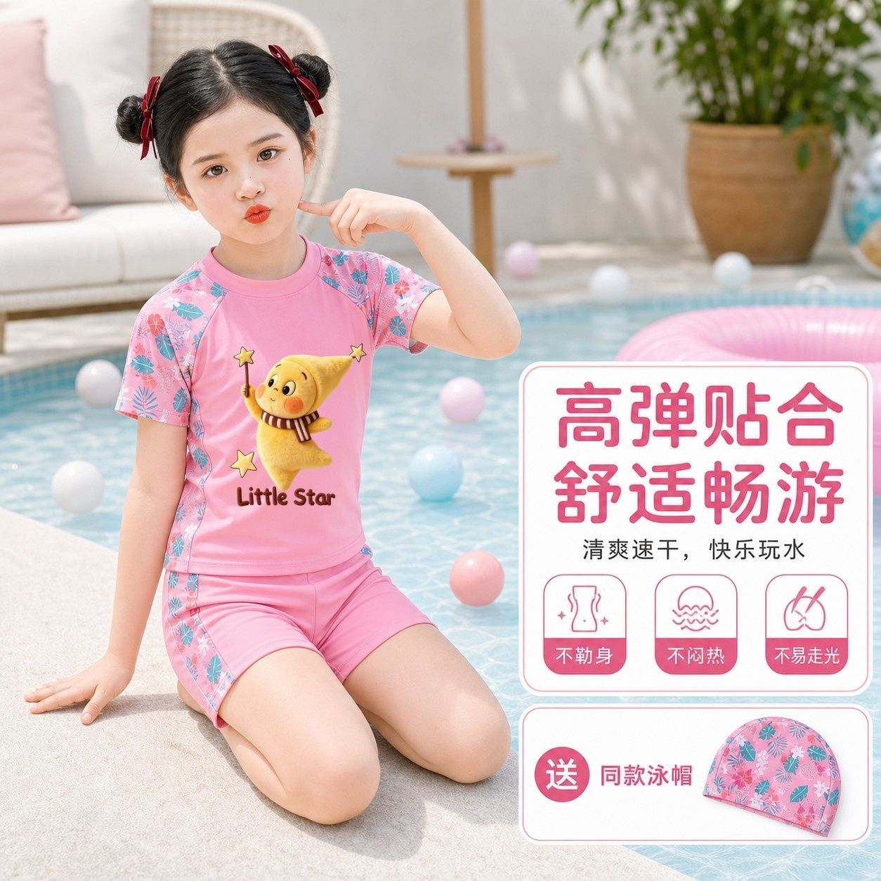 星星人女童泳衣中大童防