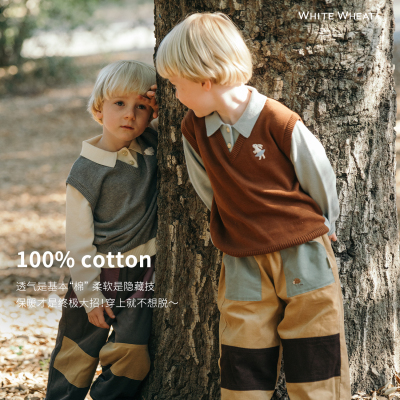 whitewheat儿童2025秋季新款Polo衫男童纯棉假两件针织衫女宝毛衣