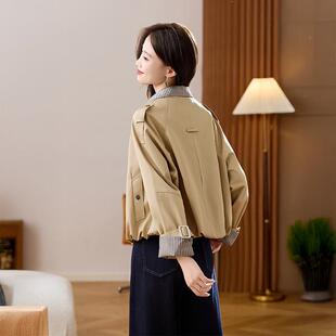 女假两件拼接衬短衫领外套205春秋新款卡其色通ZWEI1035勤穿搭设
