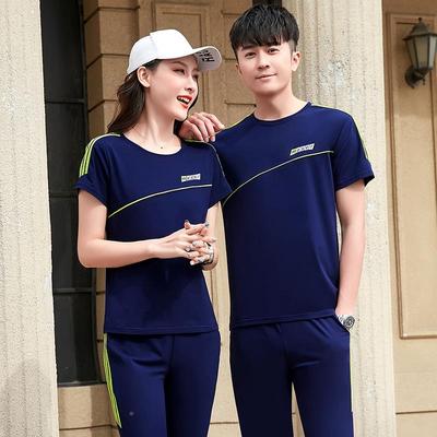 男士运动套夏季新款晨时尚健77742155身步休闲跑跑服女夏装情侣装