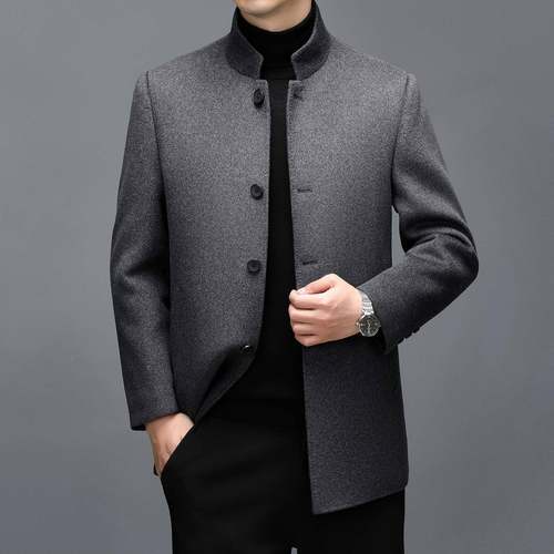 冬羊毛大衣男呢士爸爸可LXB脱卸季羽绒内胆中老年立领外套子保暖