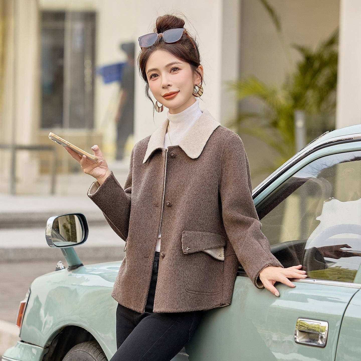 面羊毛呢外套女202ZQ25232-5秋冬季5新款3修身时尚单排扣呢子上衣