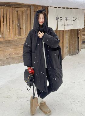 过黑色超厚保暖鹅服绒羽绒女中长款205冬b263-S78季新款加厚膝白2