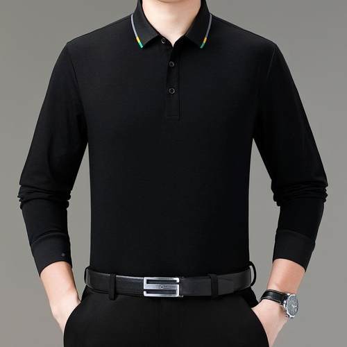 大红色长袖恤年男春秋爸衫爸装丝光棉FPS父亲翻领上衣命本纯色