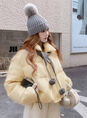 巨好看蓝色短白款立领羽绒服女冬D113-C990个25新款韩系减龄小子