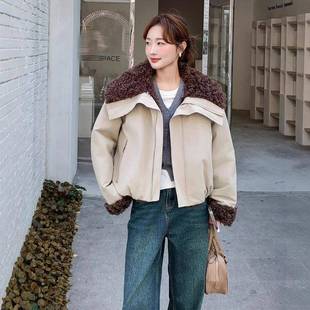 C075 仿皮毛一体装 绒加厚短款 两面穿羊羔绒外套工女202冬5新加款
